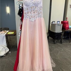 Elegant Pink Lace Prom Dress